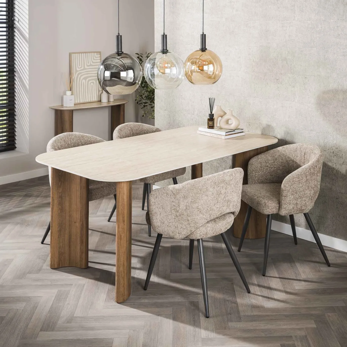 Eettafel Romano Curvo 180cm Keramiek Travertin - Giga Meubel