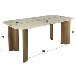 Eettafel Romano Curvo 3D Keramiek Travertin 180cm - Giga Meubel
