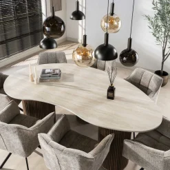 Eettafel Romano Niervormig 215cm 3d Keramiek Travertin - Giga Meubel
