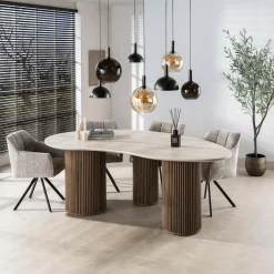 Eettafel Romano Niervormig 215cm 3d Keramiek Travertin - Giga Meubel
