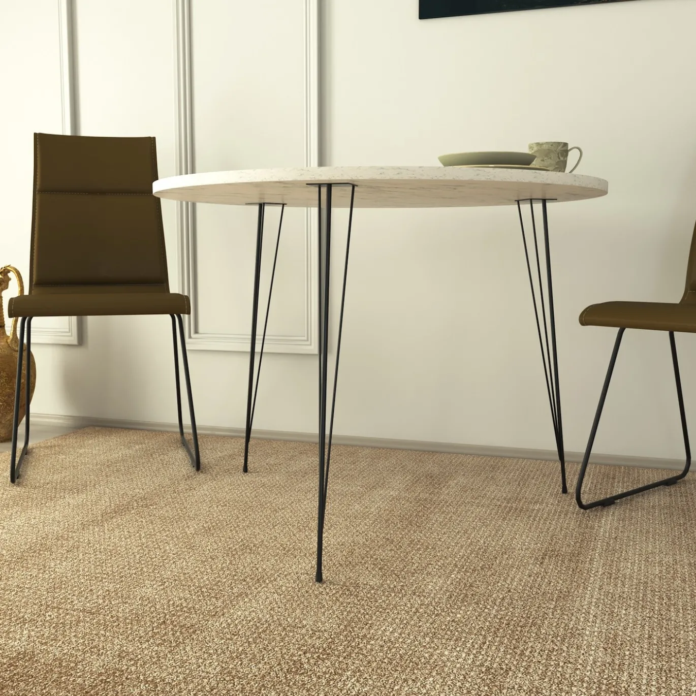 Eettafel Sandalf Wit Marmerlook Ø90cm