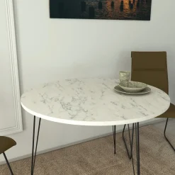 Eettafel Sandalf Wit Marmerlook Ø90cm