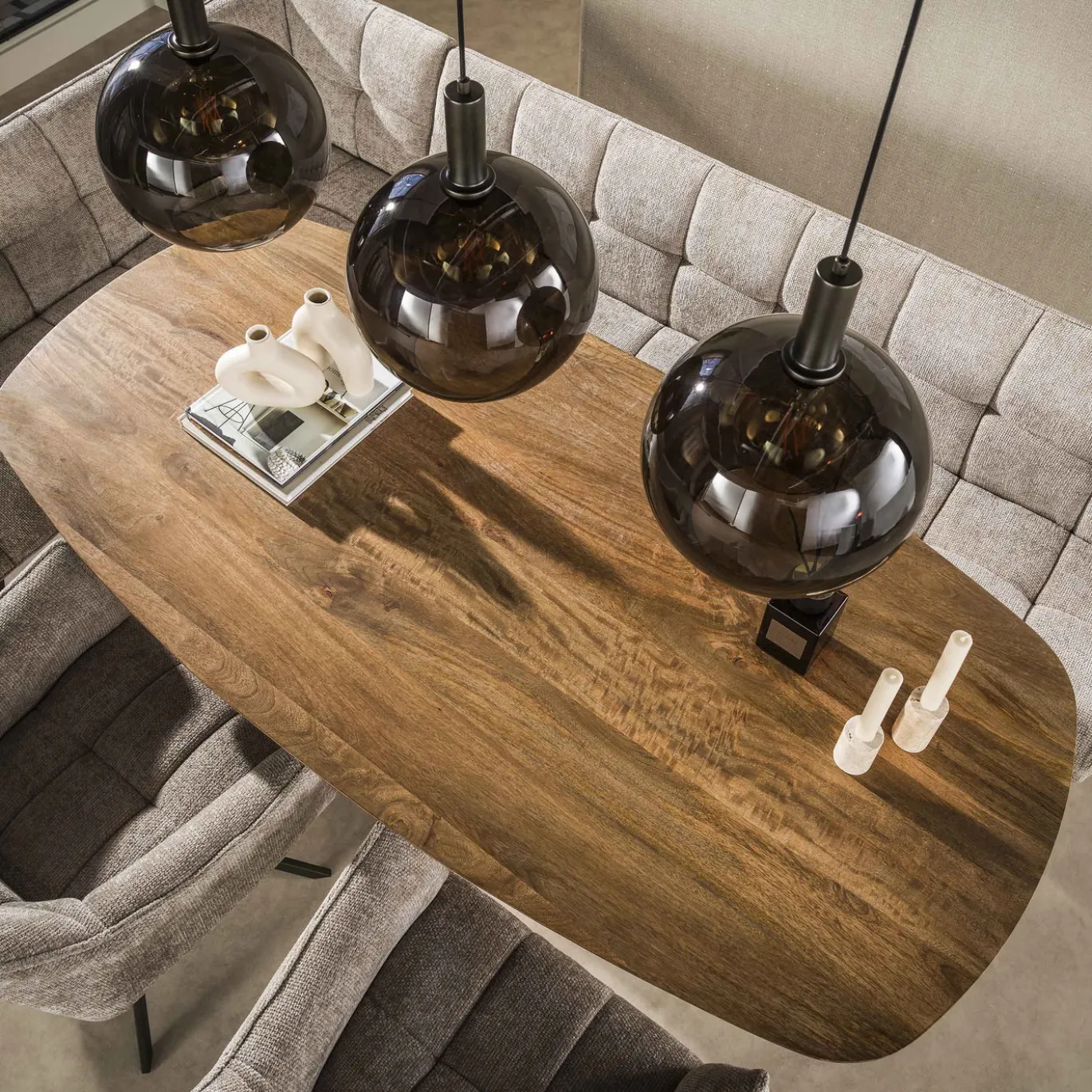 Eettafel Wave Centro Deens Ovaal 180cm Massief Mango Zand - Giga Meubel