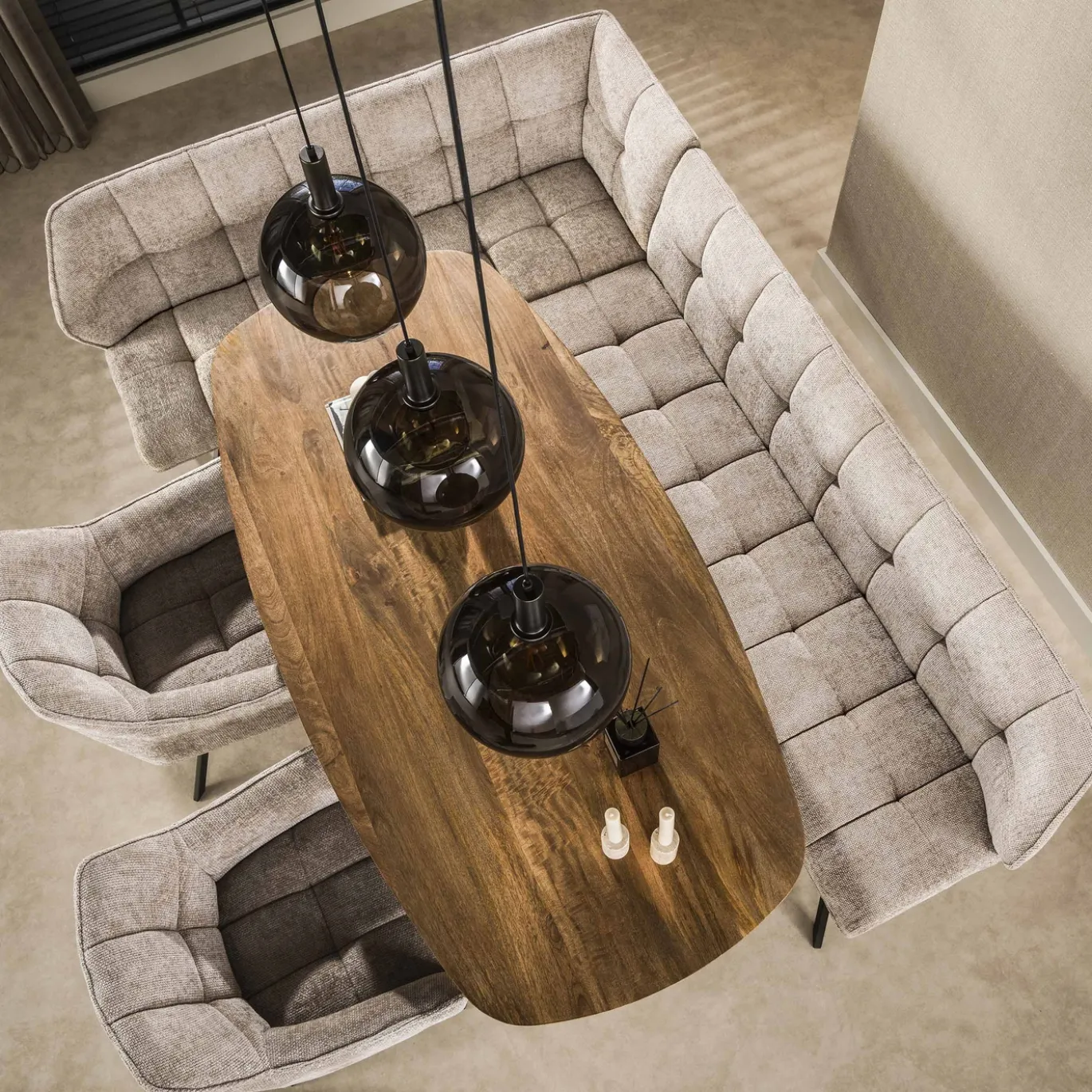 Eettafel Wave Centro Deens Ovaal 180cm Massief Mango Zand - Giga Meubel