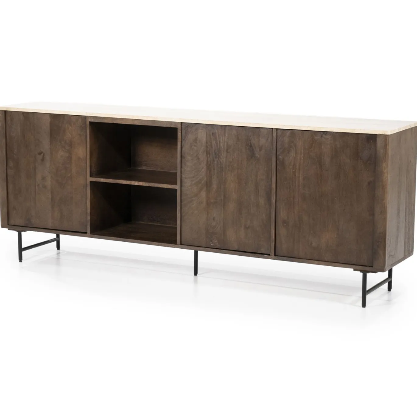 Eleonora Dressoir Lio 3-Deurs Mangohout & Travertin Beige