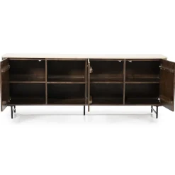 Eleonora Dressoir Lio 3-Deurs Mangohout & Travertin Beige