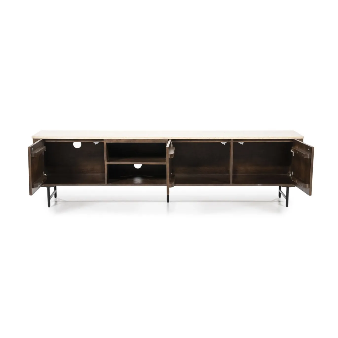 Eleonora Tv-Meubel Lio 3-Deurs Mangohout & Travertin Beige 200cm