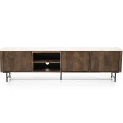 Eleonora Tv-Meubel Lio 3-Deurs Mangohout & Travertin Beige 200cm