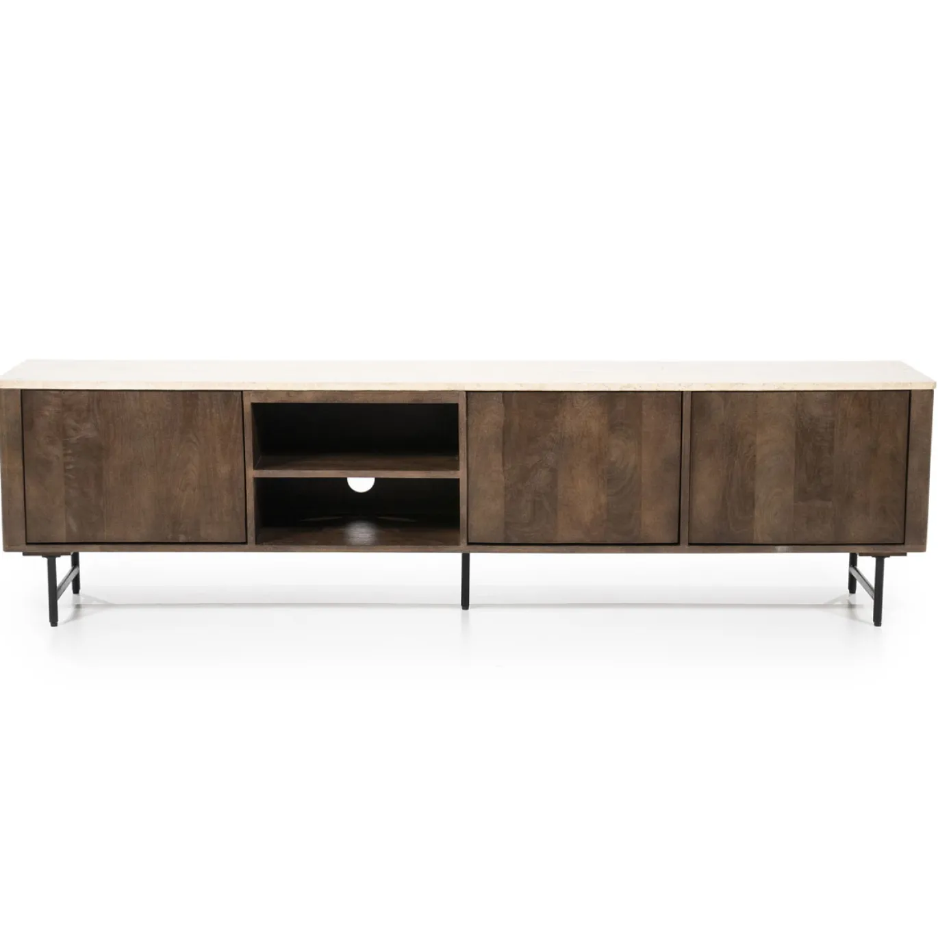 Eleonora Tv-Meubel Lio 3-Deurs Mangohout & Travertin Beige 200cm