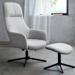 Fauteuil Manning Met Voetenbank Naturel/Zwart - Giga Living