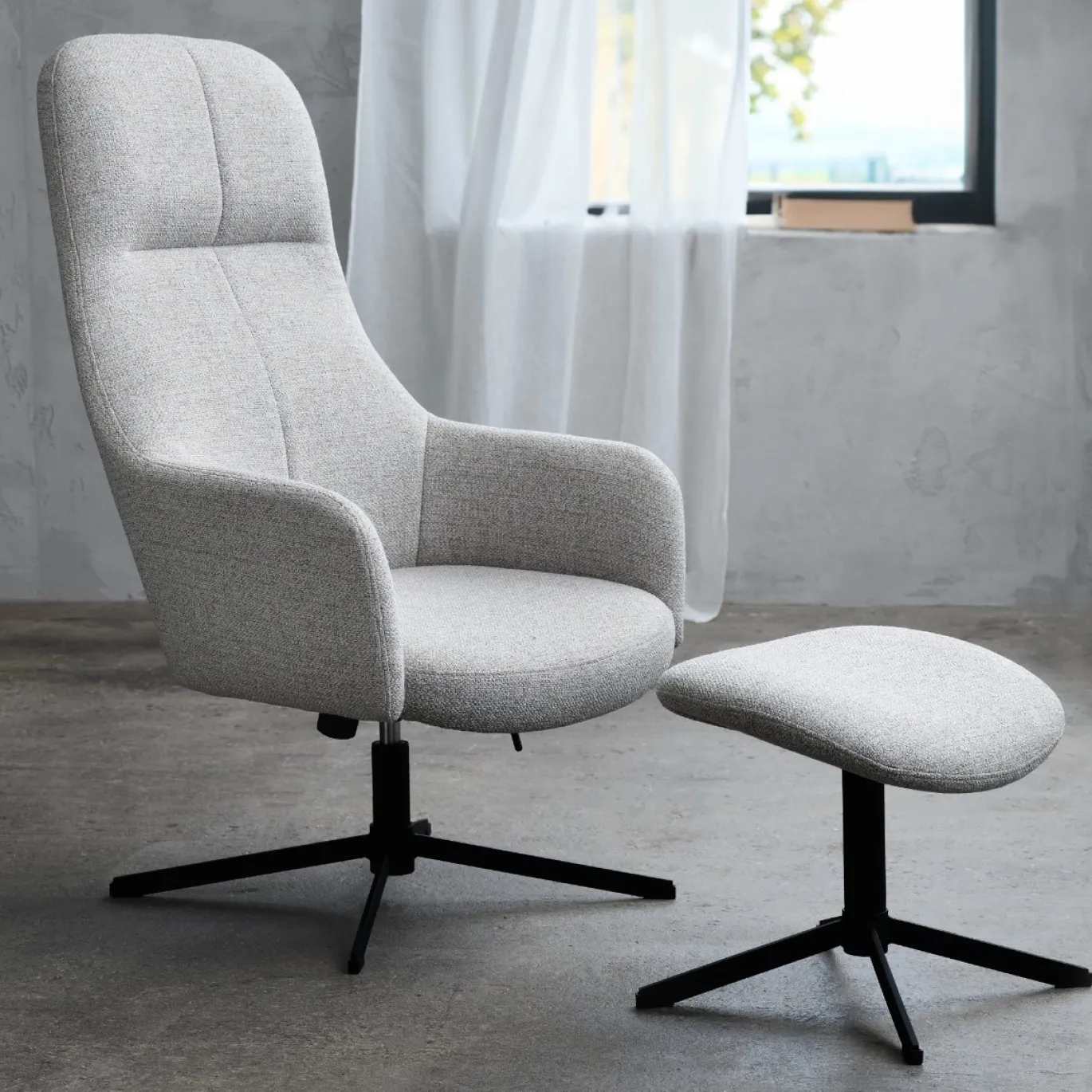 Fauteuil Manning Met Voetenbank Naturel/Zwart - Giga Living
