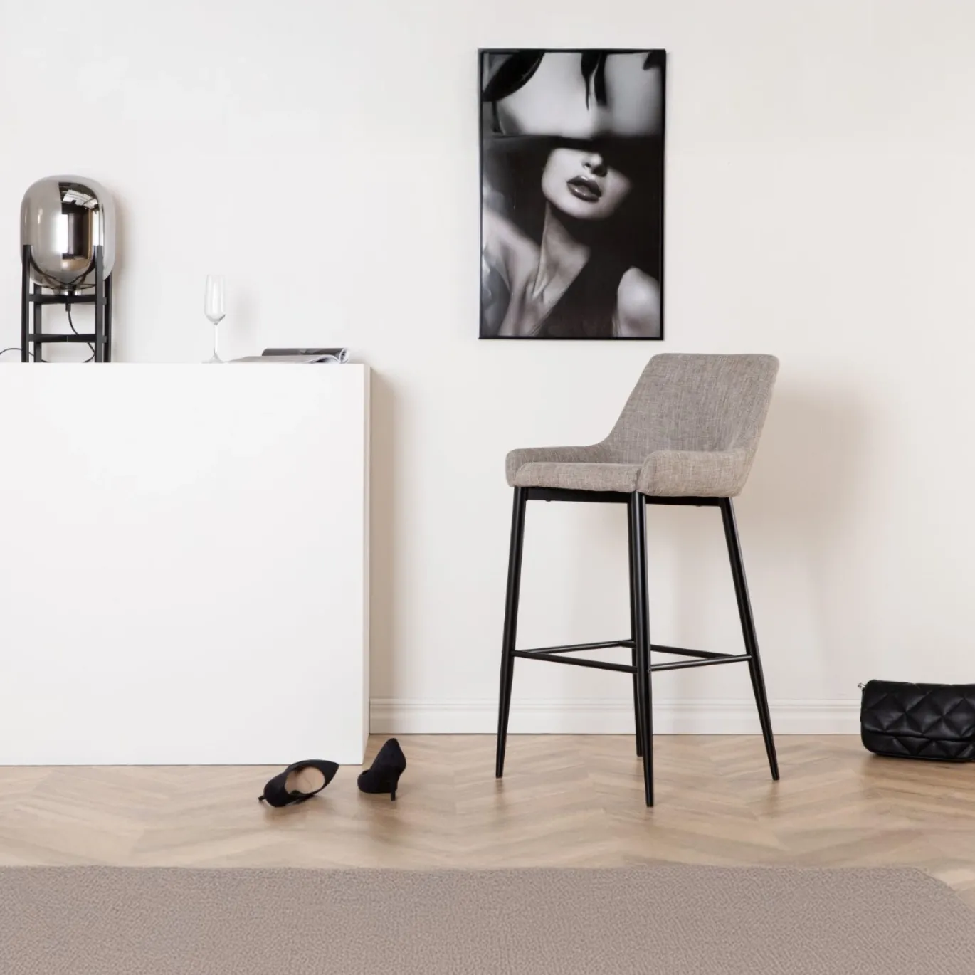 Fjôrd Barkruk Plaza Zwart/Beige Stof Polyester Linnen