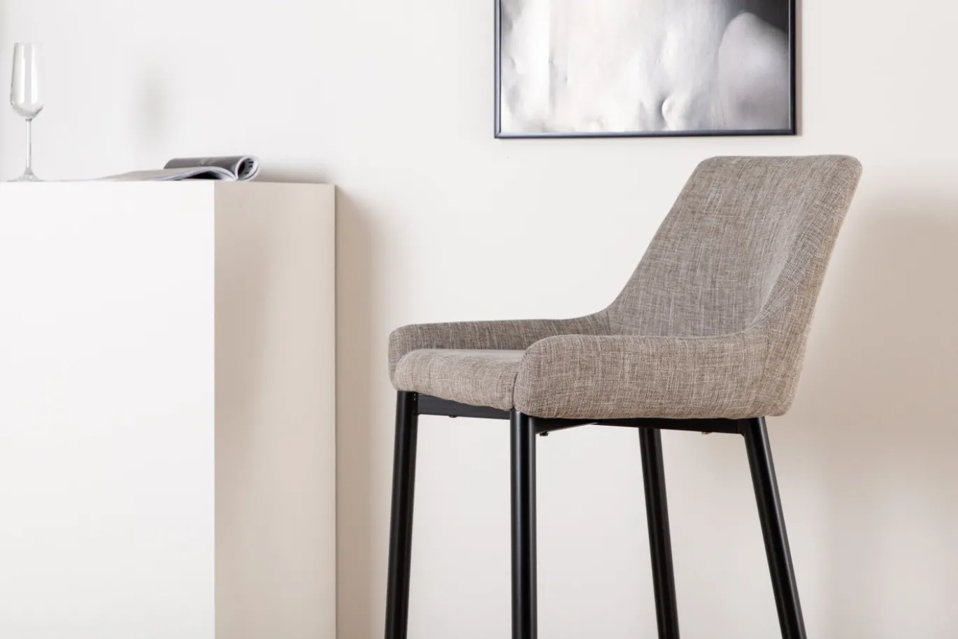 Fjôrd Barkruk Plaza Zwart/Beige Stof Polyester Linnen
