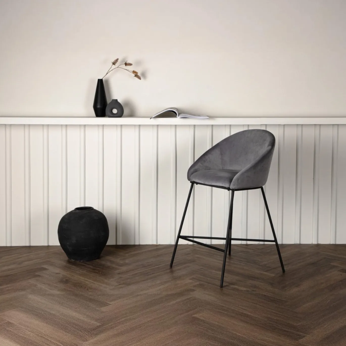 Fjôrd Barkruk Velvet Zwart/Donkergrijs Velvet