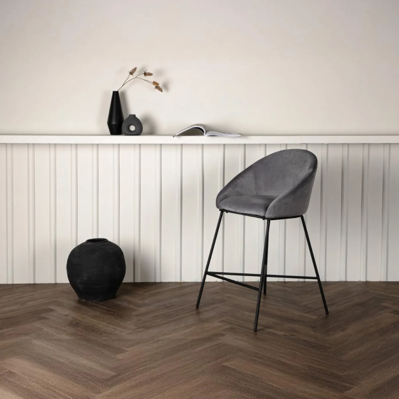 Fjôrd Barkruk Velvet Zwart/Donkergrijs Velvet