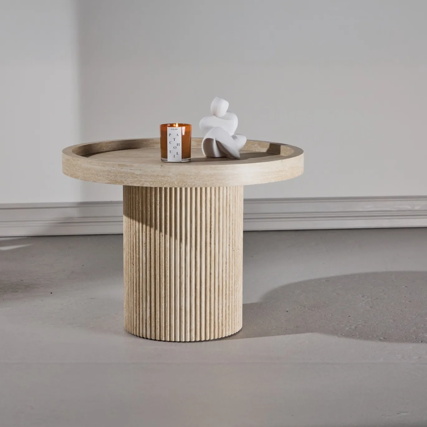 Fjôrd Bijzettafel Krille Beige Travertinlook ⌀60cm