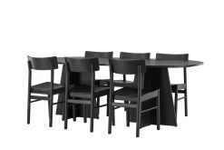 Fjôrd Eetkamerset Bootcut Zwart Rubberhout Met Ovale Eettafel