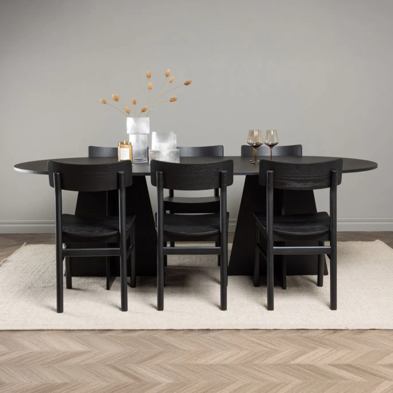 Fjôrd Eetkamerset Bootcut Zwart Rubberhout Met Ovale Eettafel