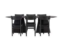 Fjôrd Eetkamerset Bootcut Zwart Rubberhout Met Ovale Eettafel