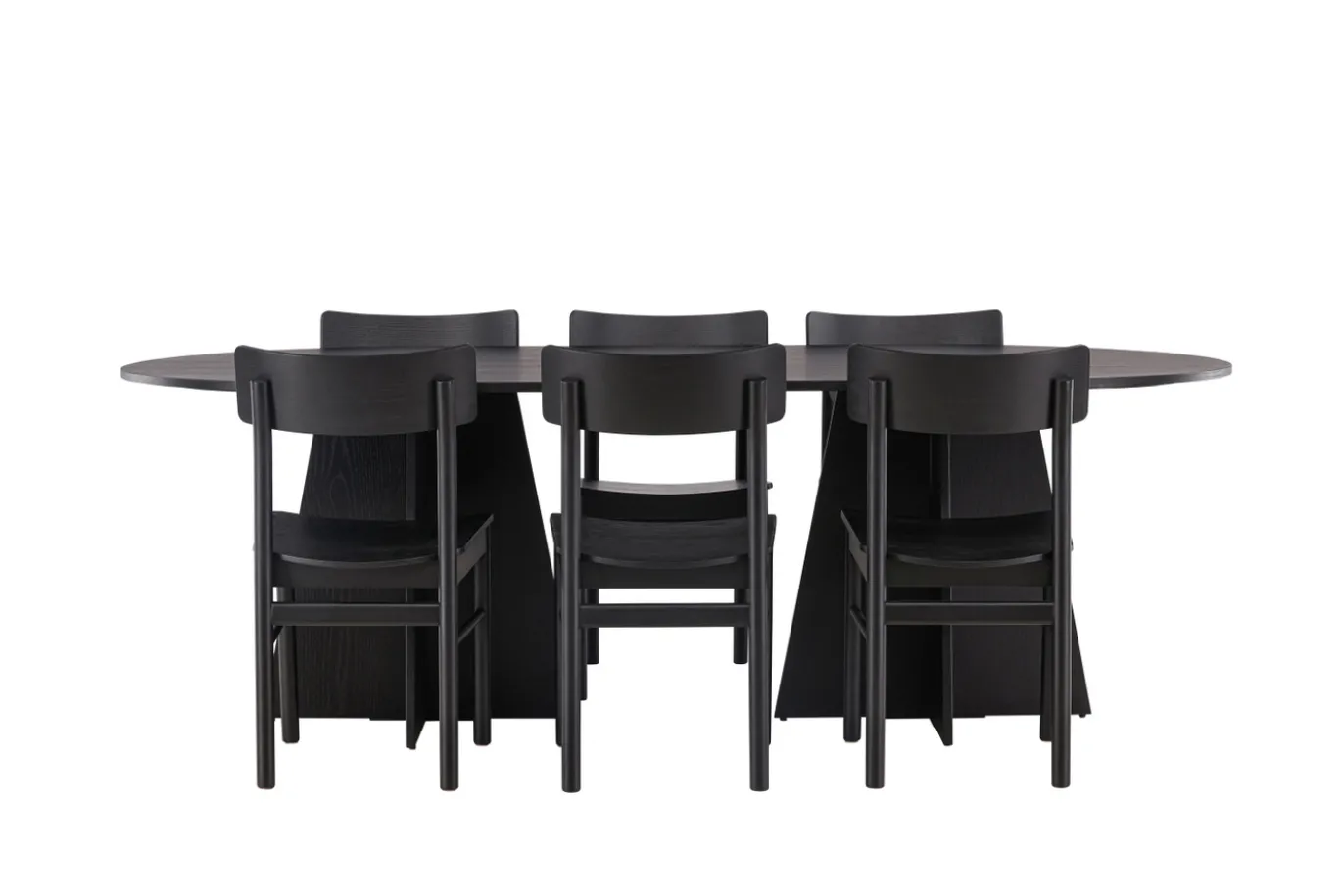 Fjôrd Eetkamerset Bootcut Zwart Rubberhout Met Ovale Eettafel