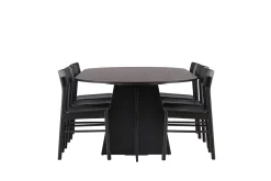 Fjôrd Eetkamerset Bootcut Zwart Rubberhout Met Ovale Eettafel