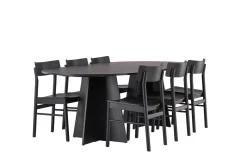 Fjôrd Eetkamerset Bootcut Zwart Rubberhout Met Ovale Eettafel