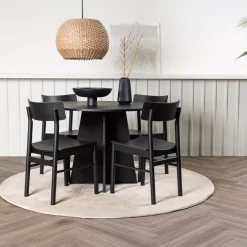 Fjôrd Eetkamerset Bootcut Zwart Rubberhout Met Ronde Eettafel