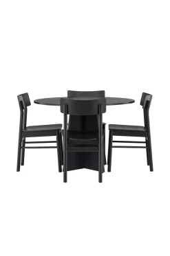 Fjôrd Eetkamerset Bootcut Zwart Rubberhout Met Ronde Eettafel