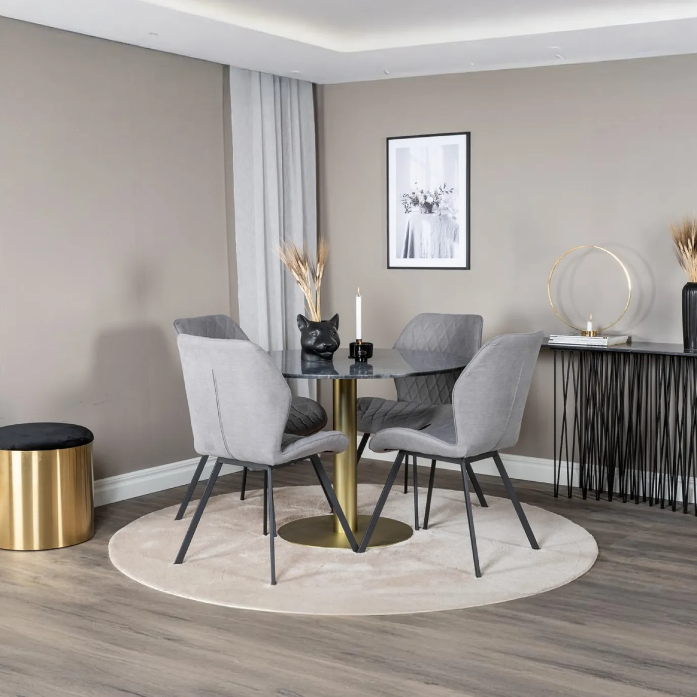 Fjôrd Eettafel Estelle Rond 106cm Grijs Marmer Brass