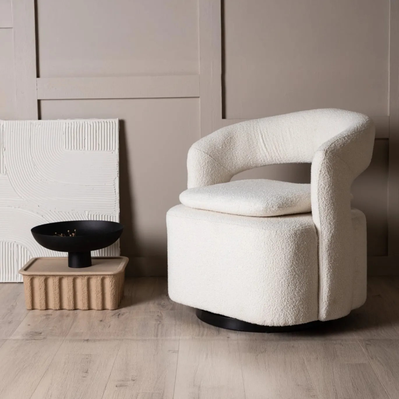 Fjôrd Fauteuil Laurel Zwart/Wit Boucle