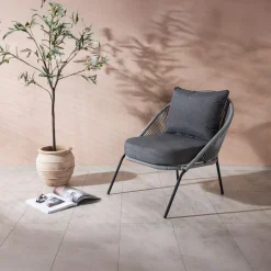 Fjôrd Fauteuil Lindos Zwart Alu Touw Grijs