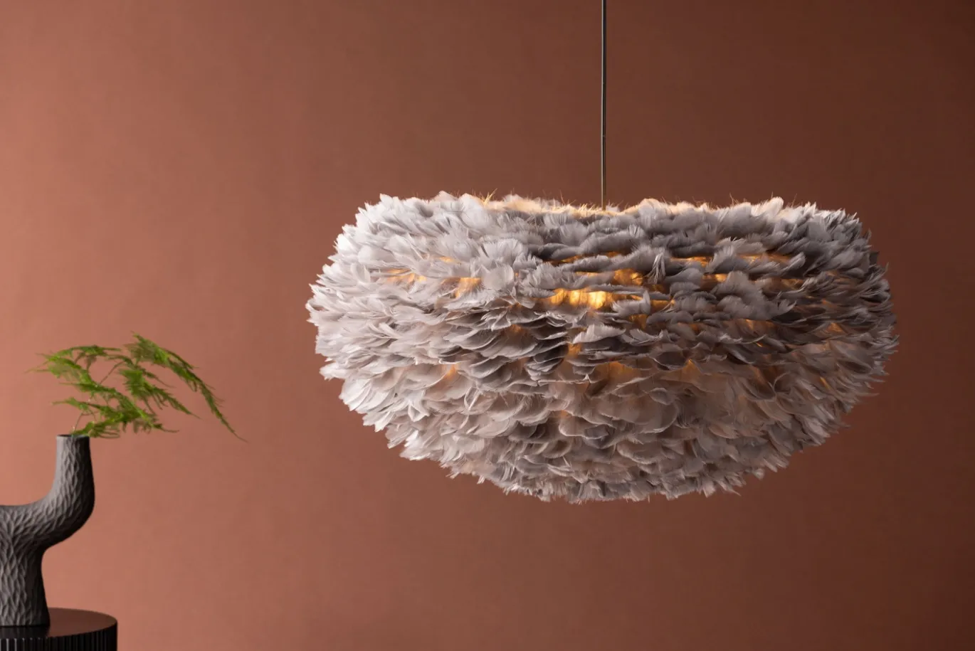 Fjôrd Hanglamp Nicola 75x75cm Zwart/Grijs Veren