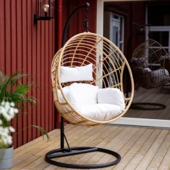 Fjôrd Hangstoel Viga Rond Zwart Frame Naturel Wicker