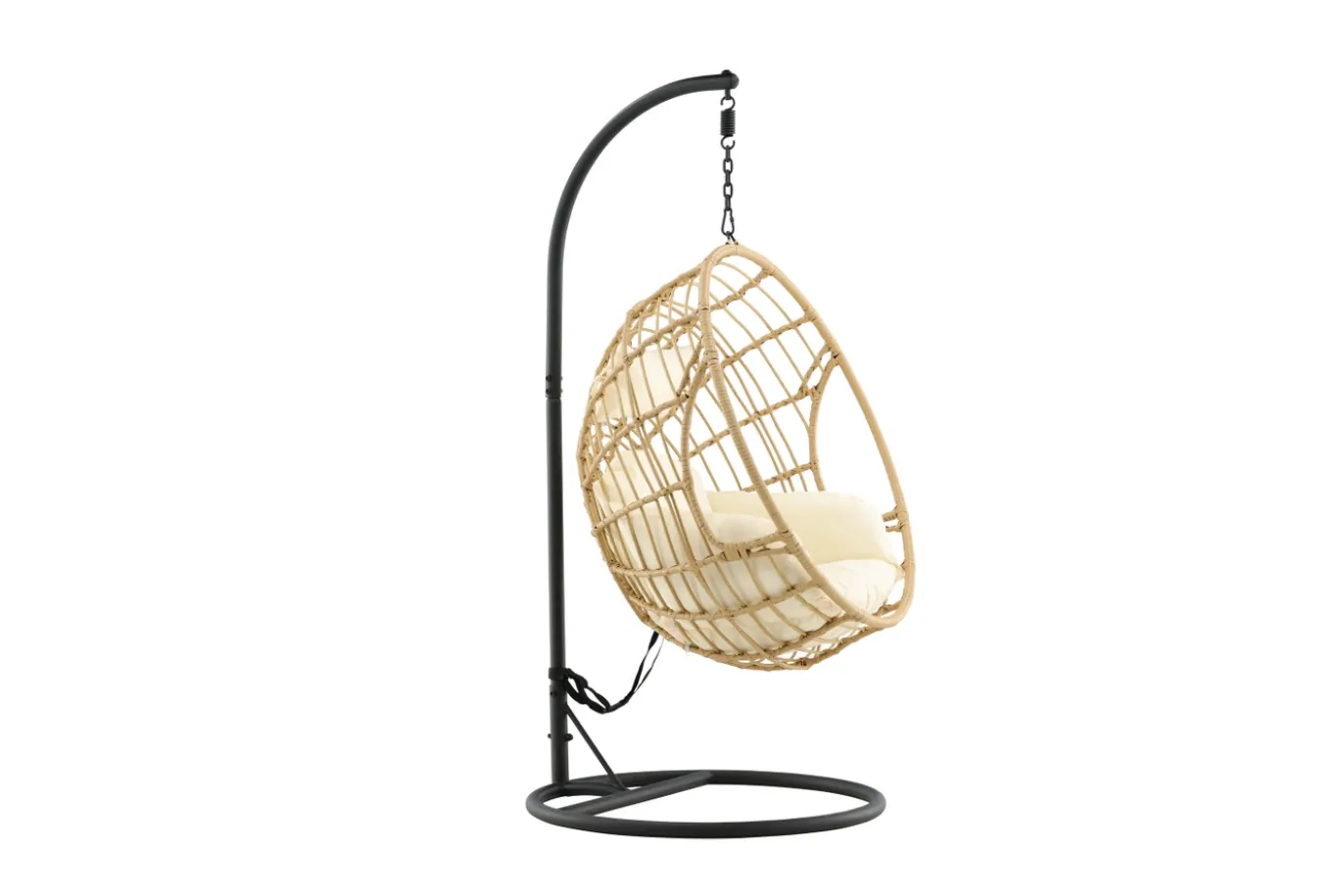 Fjôrd Hangstoel Viga Rond Zwart Frame Naturel Wicker