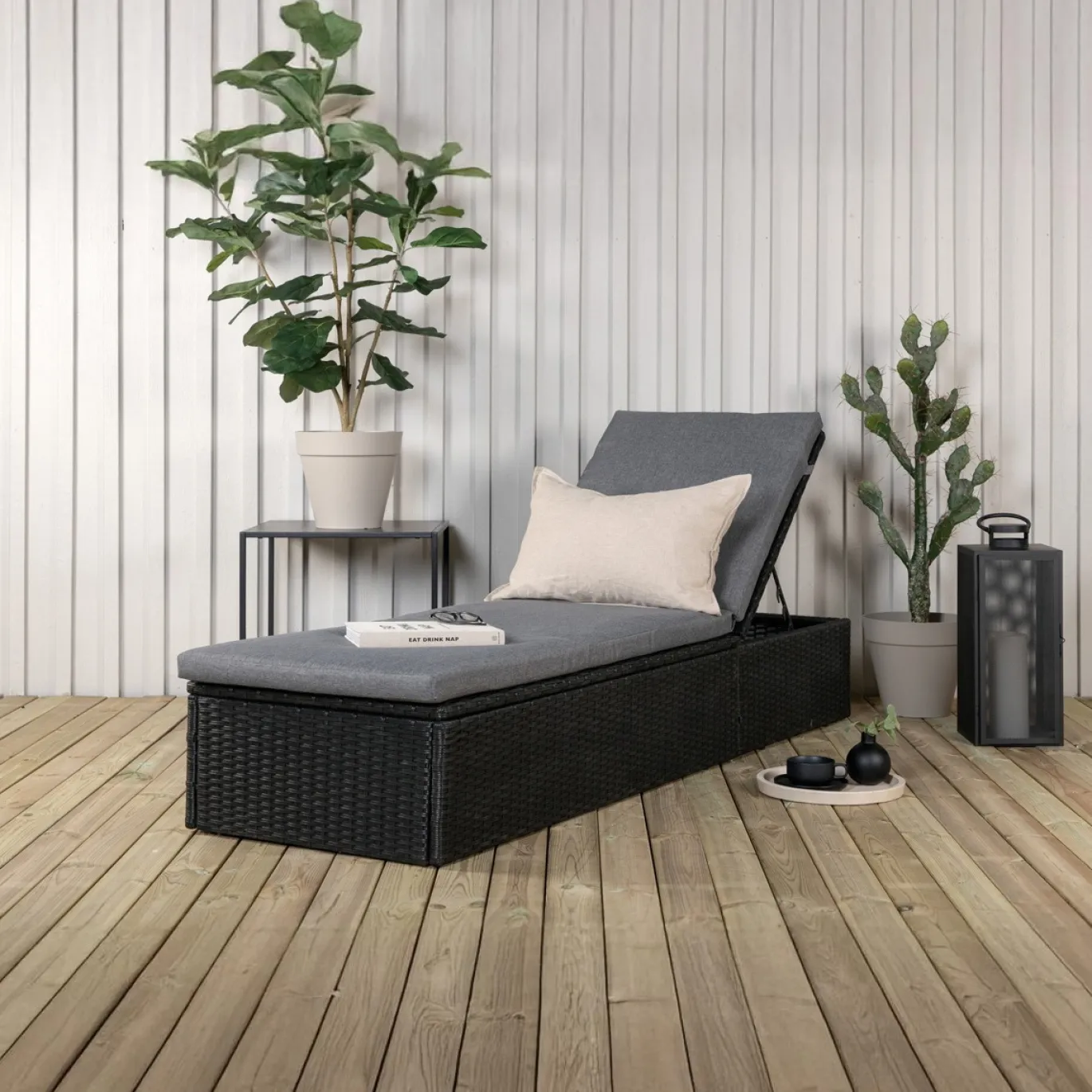 Fjôrd Lounge Ligbed Quad Lounge - Zwart Wicker