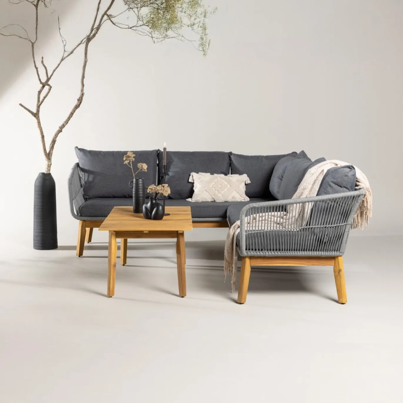 Fjôrd Loungeset Chania Naturel/Grijs Acaciahout