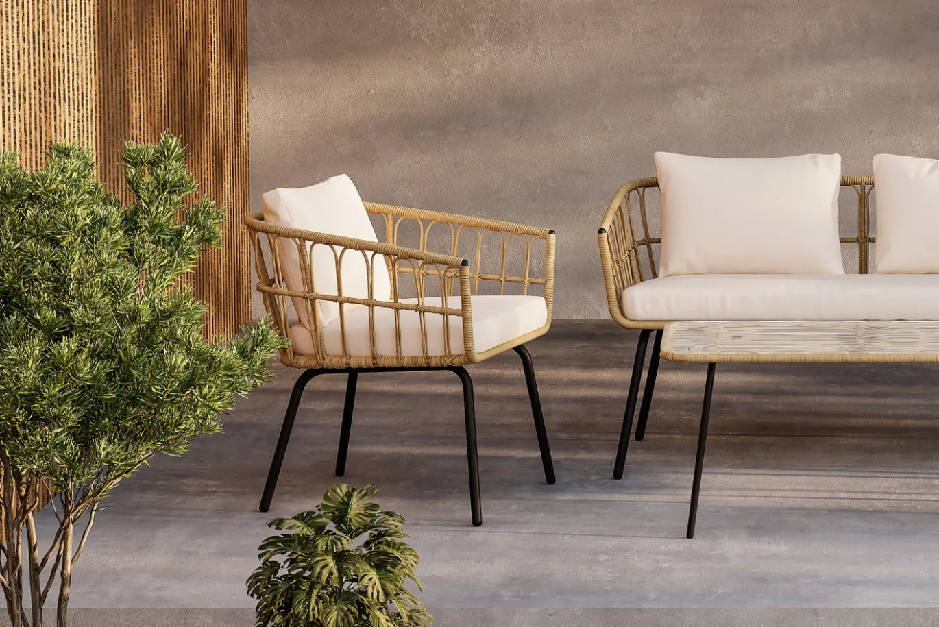 Fjôrd Loungeset Ortigia Rotan Zwart/Naturel