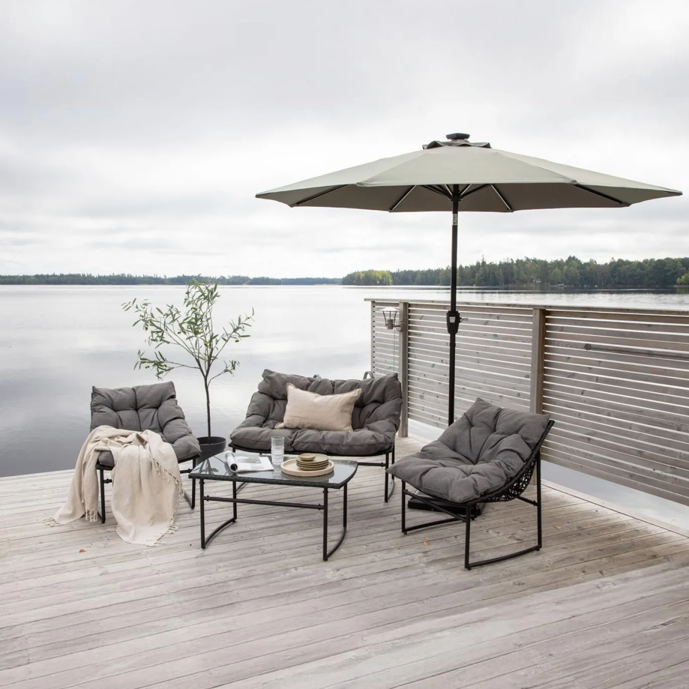Fjôrd Parasol Sabal Met Led- Grijs 270cm