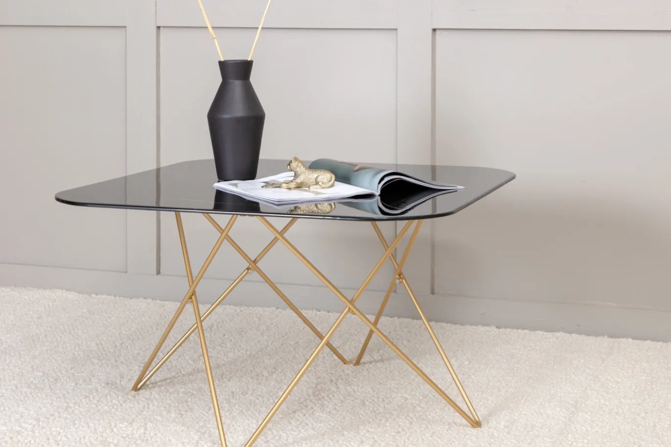 Fjôrd Salontafel Tristar Brushed Brass Zwart Glas Marmer