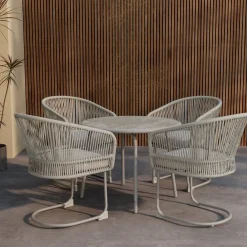 Fjôrd Tuinset Tilos Rond Lichtgrijs Wicker Beige 5-delig