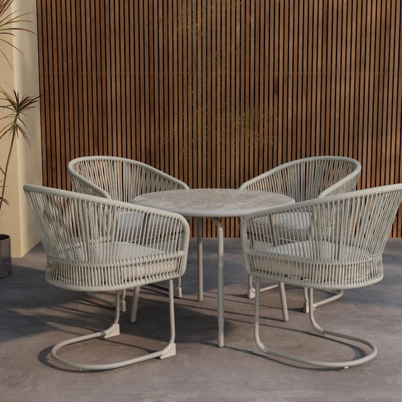 Fjôrd Tuinset Tilos Rond Lichtgrijs Wicker Beige 5-delig