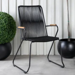 Fjôrd Tuinstoel Bois Zwart Touw/Zwart Staal