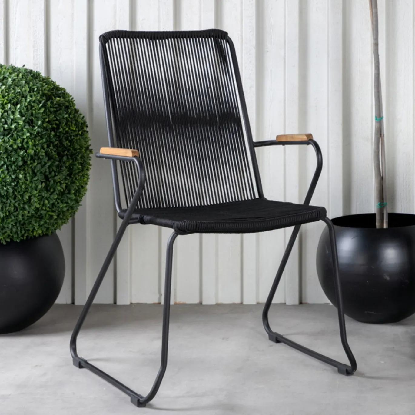 Fjôrd Tuinstoel Bois Zwart Touw/Zwart Staal