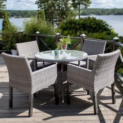 Fjôrd Tuintafel Volta Rond Grijs Wicker/Glas Ø90cm