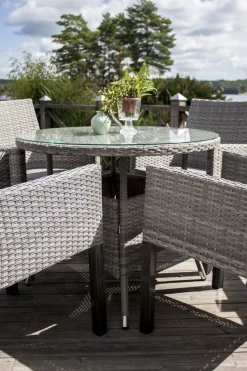 Fjôrd Tuintafel Volta Rond Grijs Wicker/Glas Ø90cm