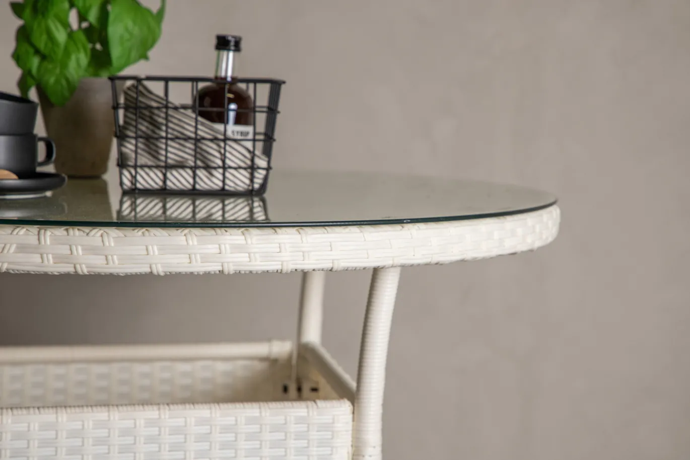 Fjôrd Tuintafel Volta Rond Wit Wicker/Glas Ø90cm