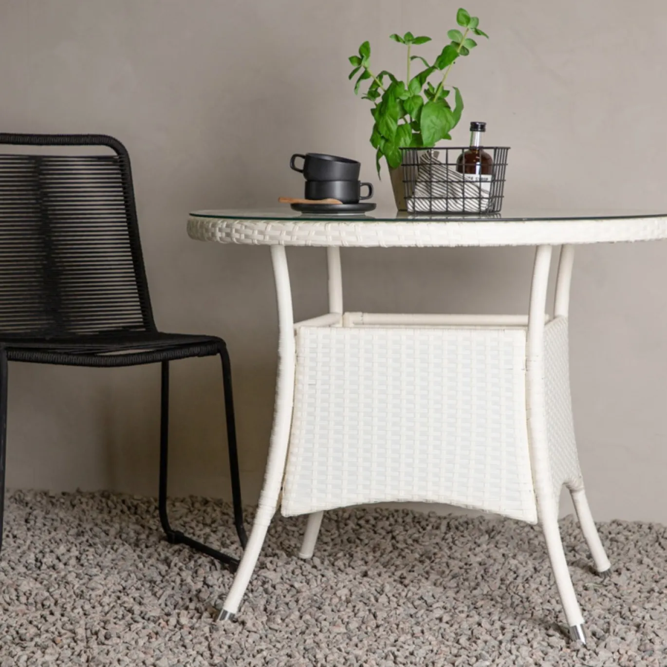 Fjôrd Tuintafel Volta Rond Wit Wicker/Glas Ø90cm