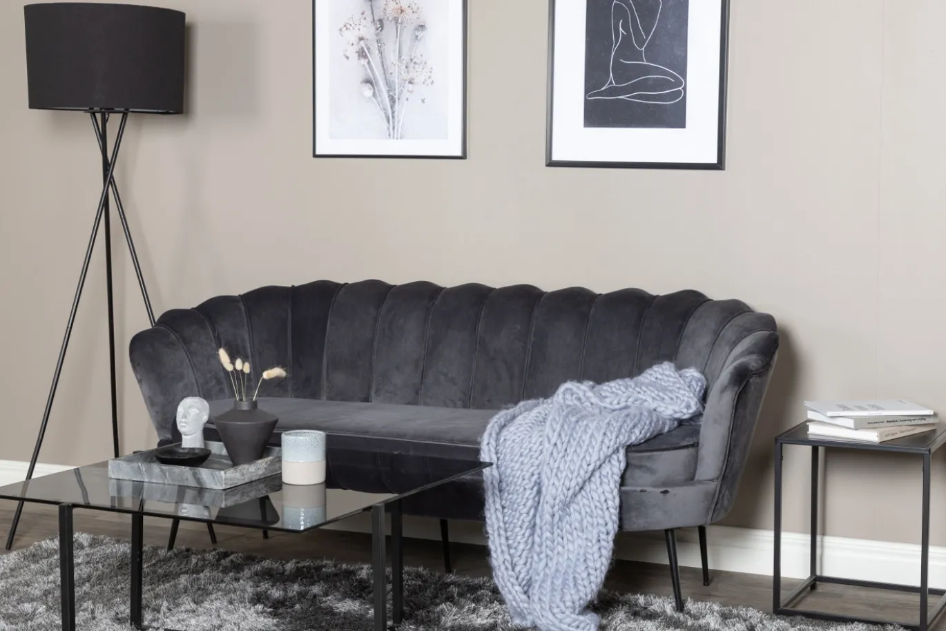 Fjôrd 3-zitsbank Calais Donkergrijs Velvet