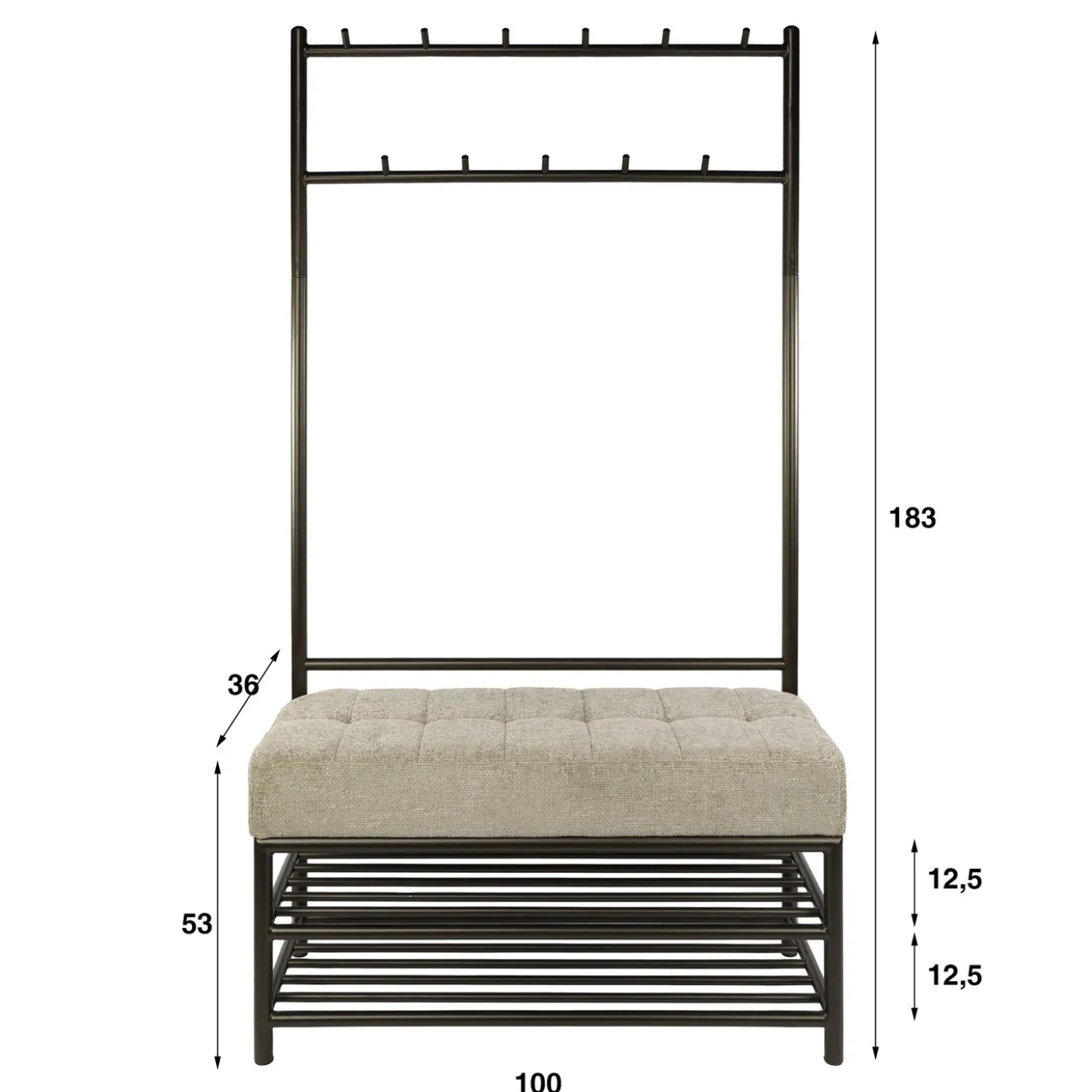 Garderobebank Luno 100cm Drift Brown - Giga Meubel
