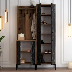 Garderobemeubel Berlin Melamine Walnoot Zwart Marmerlook